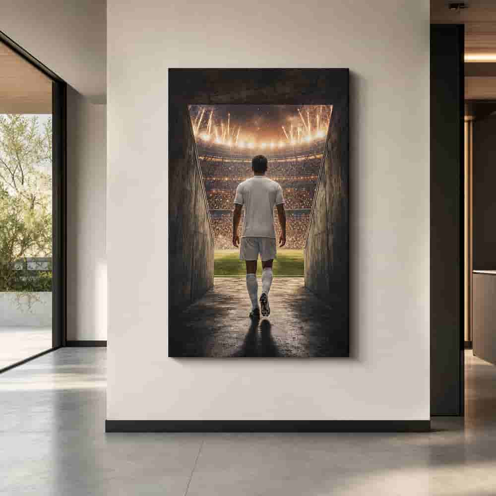 Custom Soccer Player Tunnel Canvas Wall Art alternate room wall mockup generated with gpt-image-2