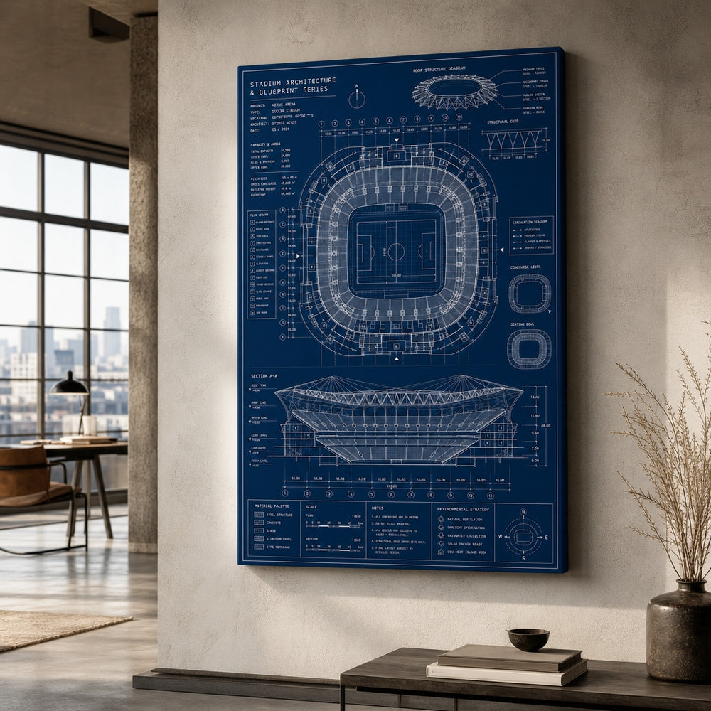 Blueprint Grand Stadium Cutaway Canvas Wall Art wall scene mockup