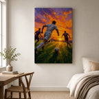 Impasto Sunset Soccer Run Canvas Wall Art wall scene mockup