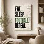 Eat Sleep Football Repeat Typography Canvas Wall Art wall scene mockup