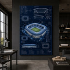 Night Stadium Blueprint Overlay Canvas Wall Art wall scene mockup
