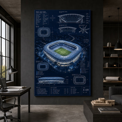 Night Stadium Blueprint Overlay Canvas Wall Art wall scene mockup