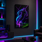 Neon Dribble Light Burst Soccer Canvas Wall Art wall scene mockup