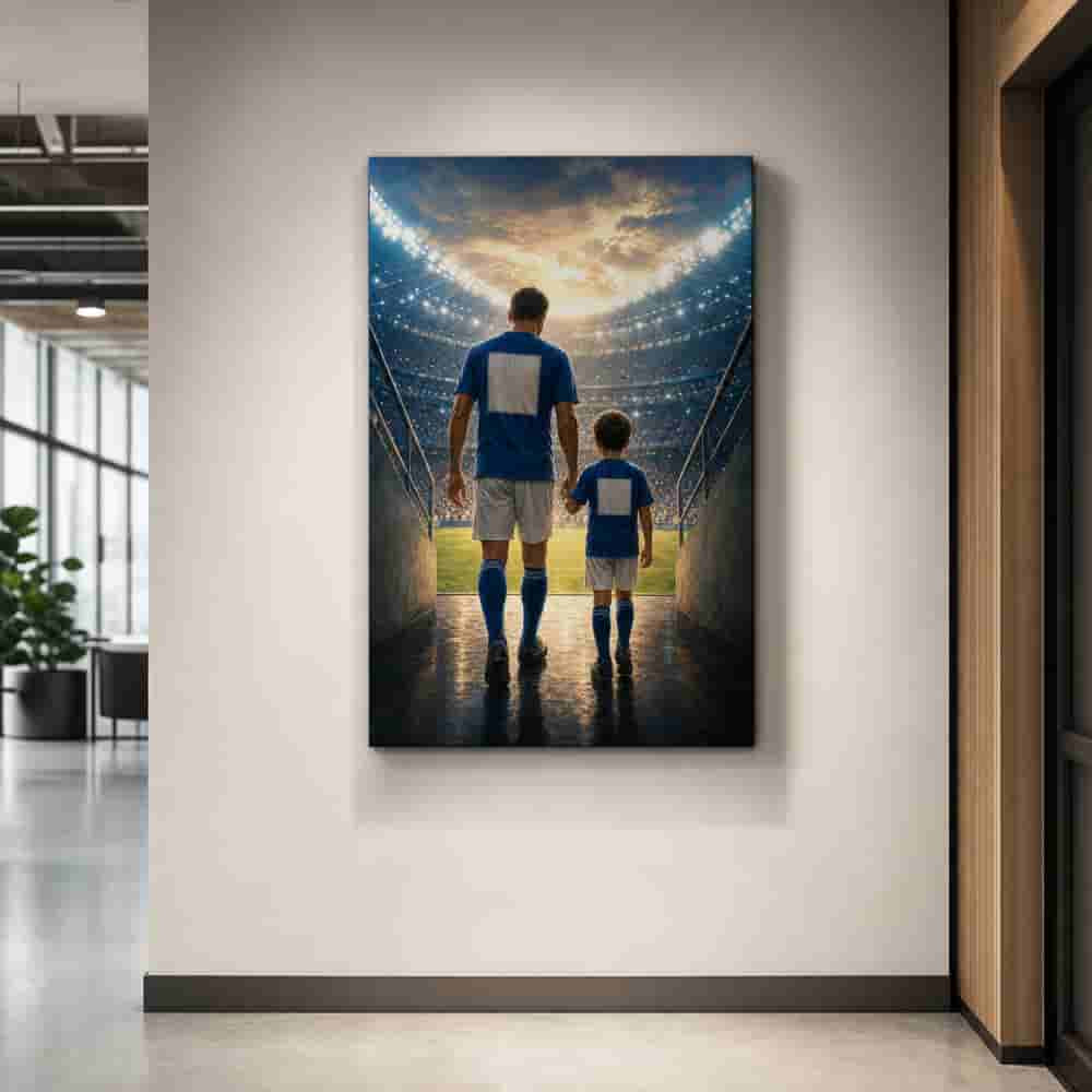 Custom Father and Son Stadium Tunnel Canvas Wall Art alternate room wall mockup generated with gpt-image-2