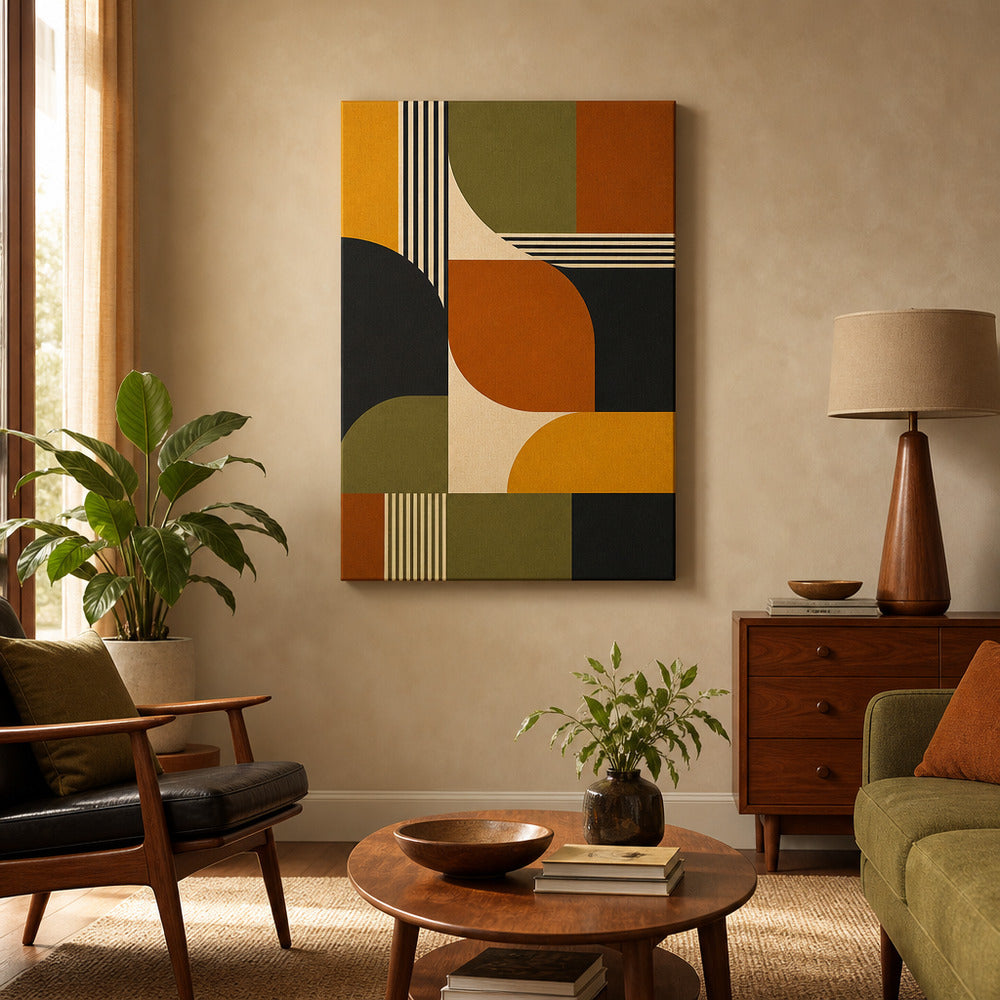 Mid-Century Bauhaus Color Field Canvas Wall Art 03 - Wall scene mockup