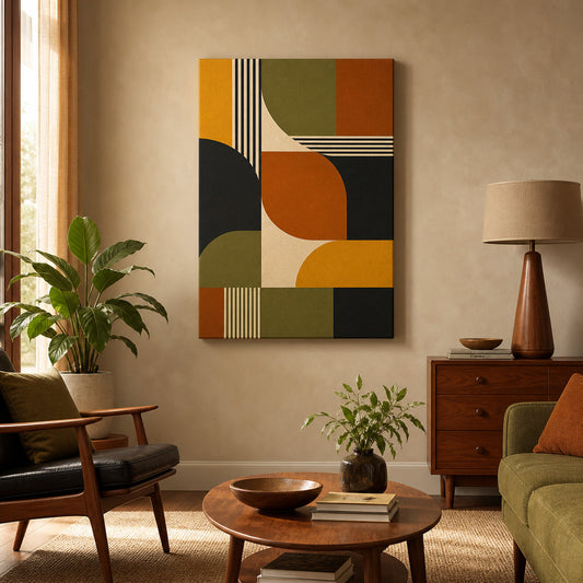Mid-Century Bauhaus Color Field Canvas Wall Art 03 - Wall scene mockup