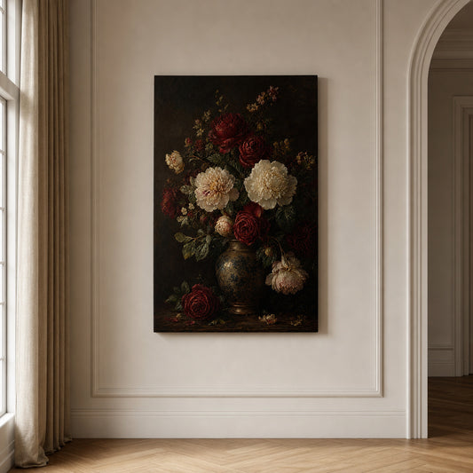 Victorian Dark Floral Canvas Wall Art — room scene