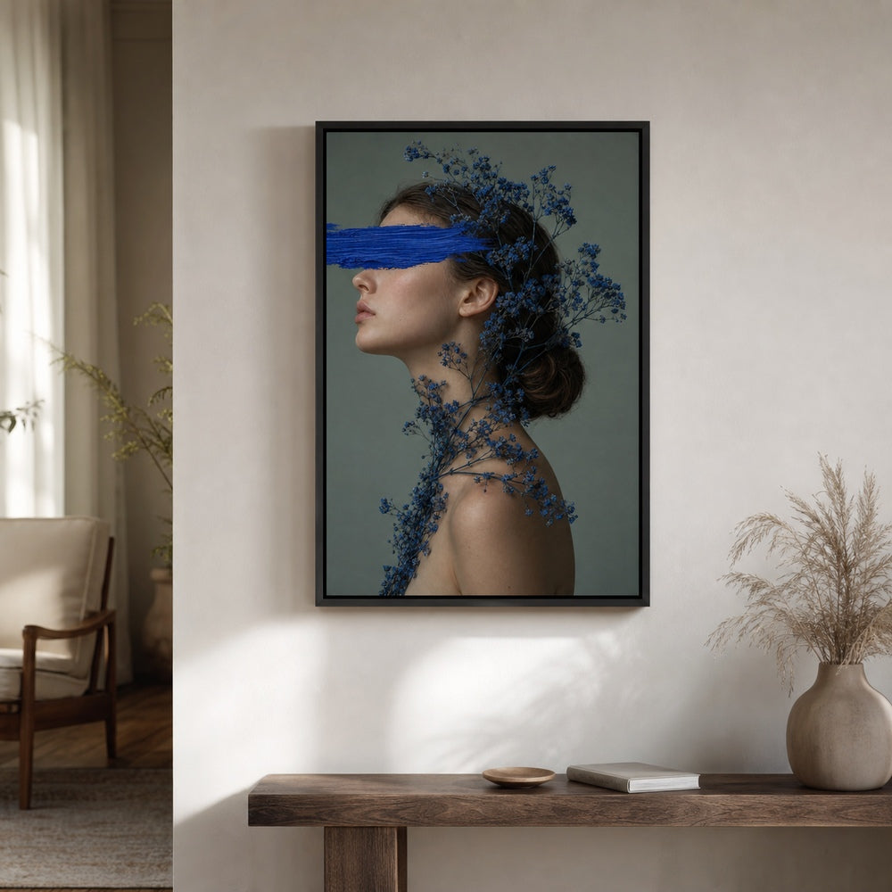 Blue Paint Blindfold Profile Wall Art floating frame wall art - 02_wall_scene