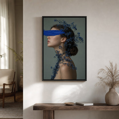 Blue Paint Blindfold Profile Wall Art floating frame wall art - 02_wall_scene