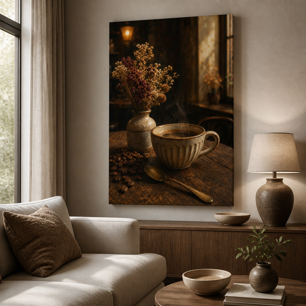 Vintage Coffee Bar Still Life Canvas Wall Art - 02_wall_scene