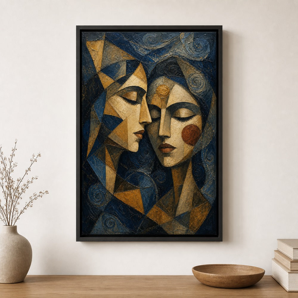 Intimate Cubist Women Faces Floater Frame Canvas Wall Art - canvas wall art by AUSJOJO
