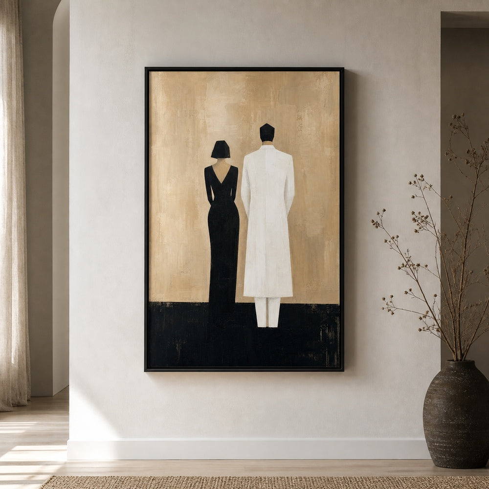 Black White Couple Silhouettes Minimal Wall Art floating frame wall art - 02_wall_scene