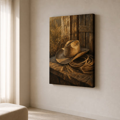 Rustic Cowboy Hat Still Life Canvas Wall Art - 02_wall_scene