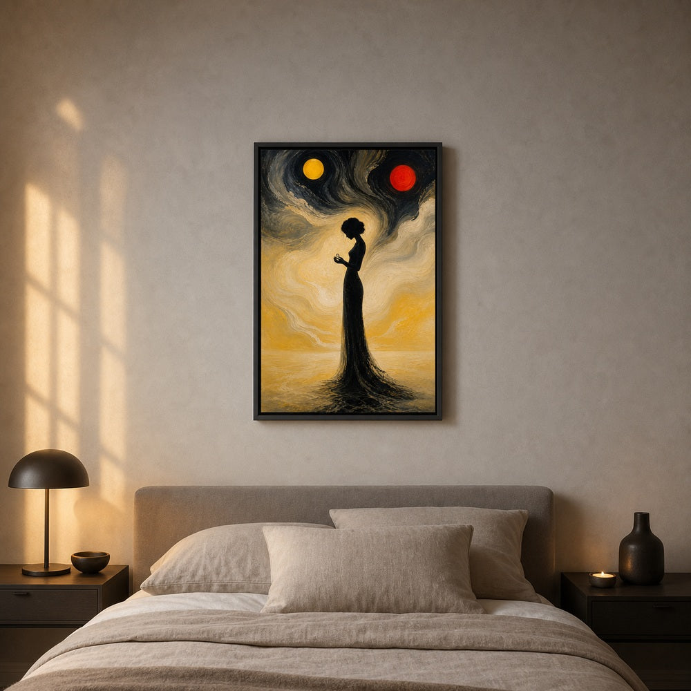 Surreal Black Silhouette Woman Wall Art - 02_black_frame_wall_scene