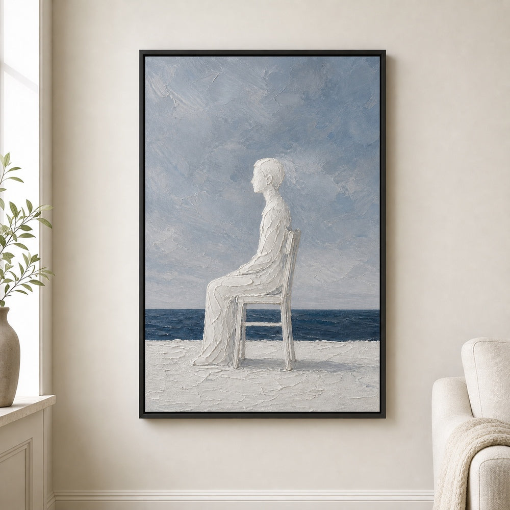 White Impasto Figure by the Sea Wall Art floating frame wall art - 02_wall_scene