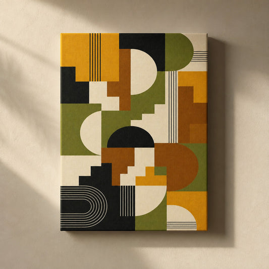Mid-Century Bauhaus Stepped Geometry Canvas Wall Art 05 - Wall scene mockup