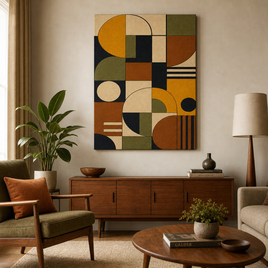 Mid-Century Bauhaus Modernist Modules Canvas Wall Art 04 - Wall scene mockup