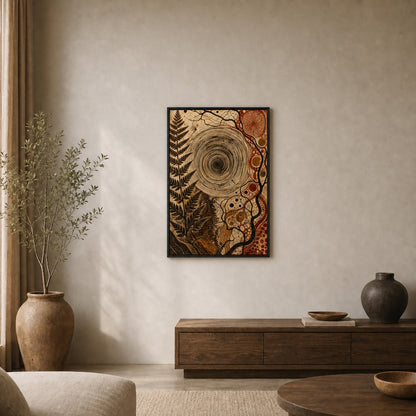 Organic Concentric Vortex Abstract Floater Frame Canvas Wall Art — room scene in a floater frame