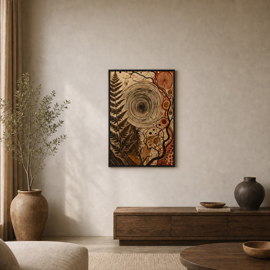 Organic Concentric Vortex Abstract Floater Frame Canvas Wall Art — room scene in a floater frame
