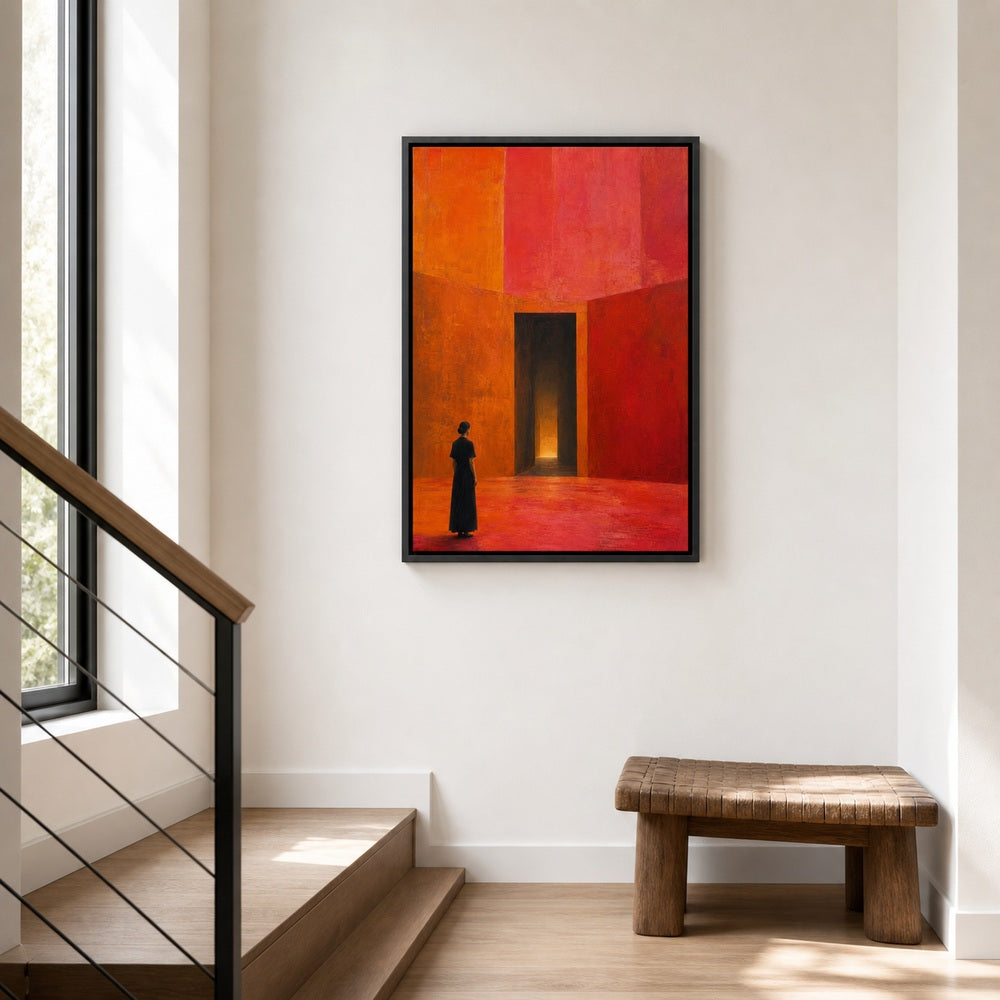 Woman Before Geometric Doorway Wall Art - 02_black_frame_wall_scene
