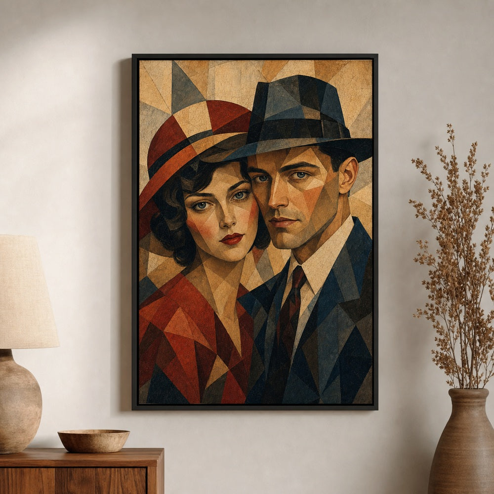 Vintage Couple Mosaic Portrait Floater Frame Canvas Wall Art - canvas wall art by AUSJOJO