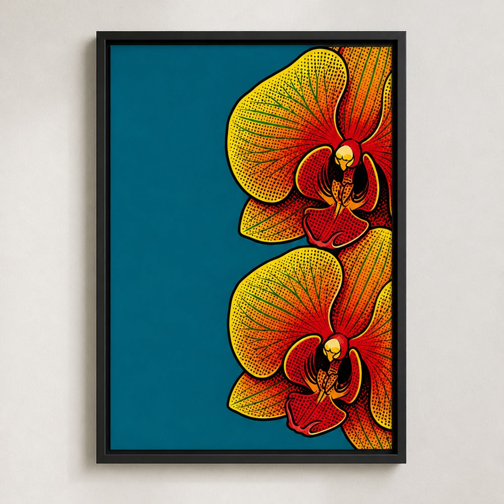 Pop Art Orchid Deep Teal Botanical Floater Frame Canvas Wall Art - floral wall decor by AUSJOJO