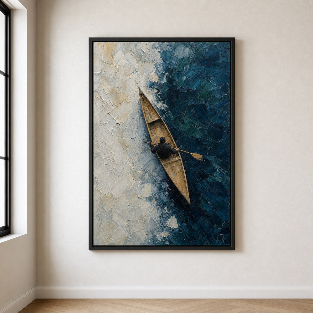 Canoe Ice Water Top View Impasto Wall Art floating frame wall art - 02_wall_scene