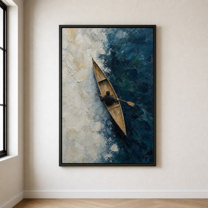 Canoe Ice Water Top View Impasto Wall Art floating frame wall art - 02_wall_scene