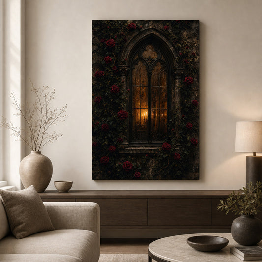 Gothic Rose Window Canvas Wall Art — room scene