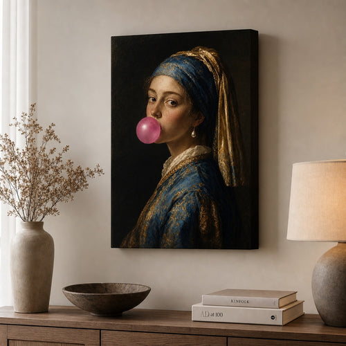 Classical Girl Bubblegum Canvas Wall Art canvas wall art lifestyle mockup