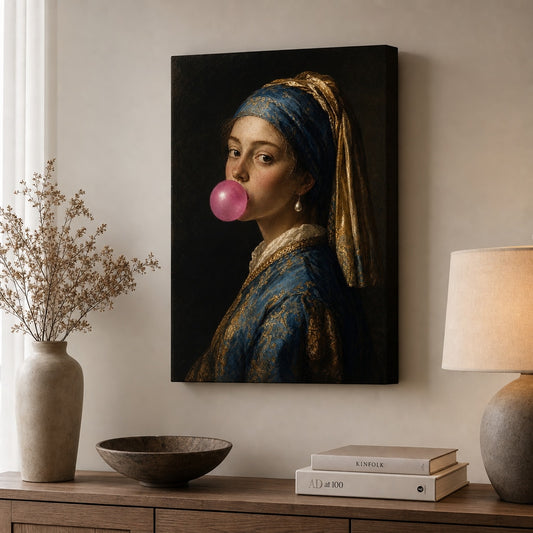 Classical Girl Bubblegum Canvas Wall Art canvas wall art lifestyle mockup