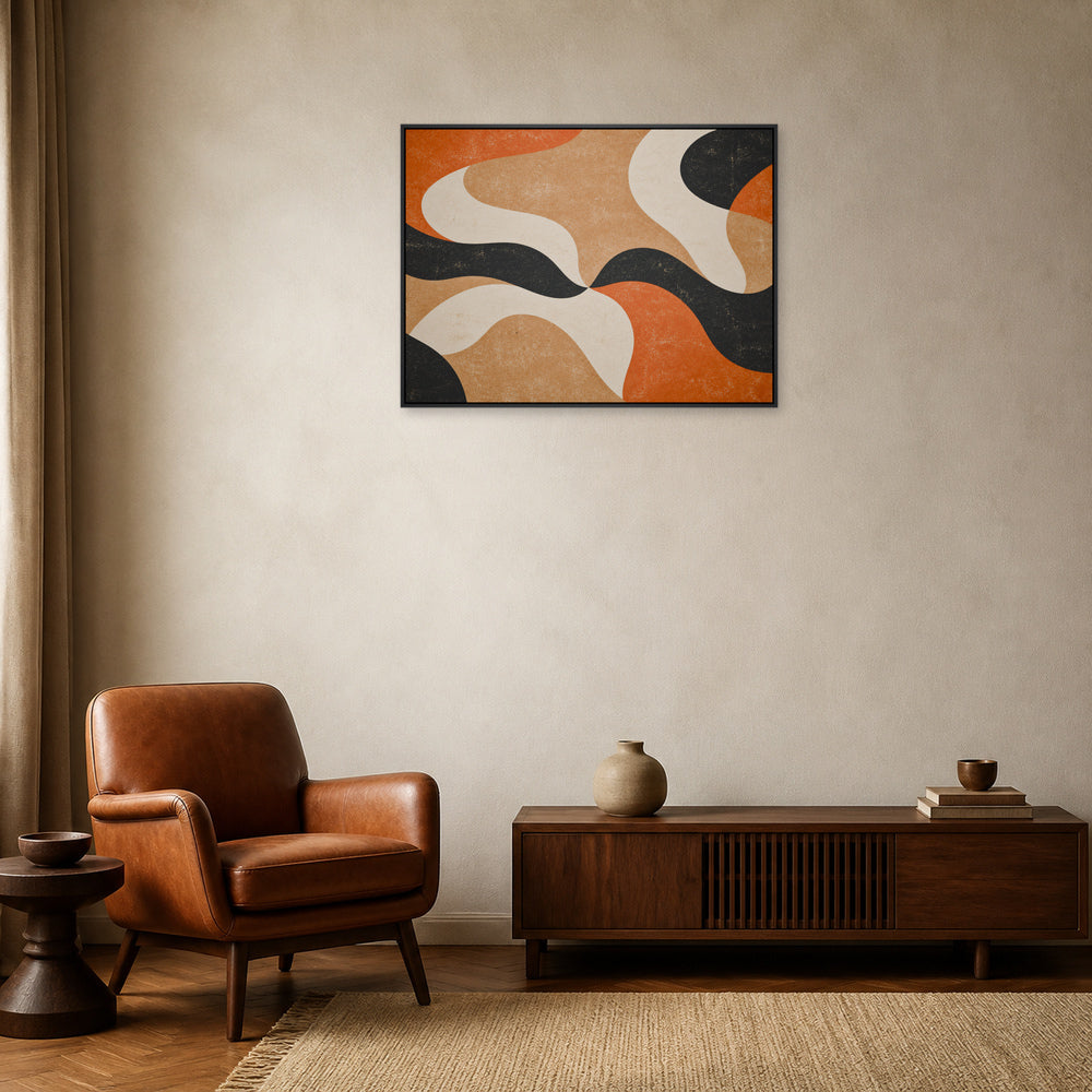 Mid Century Organic Shapes Abstract Floating Frame Wall Art - 02b_black_frame_wall_scene