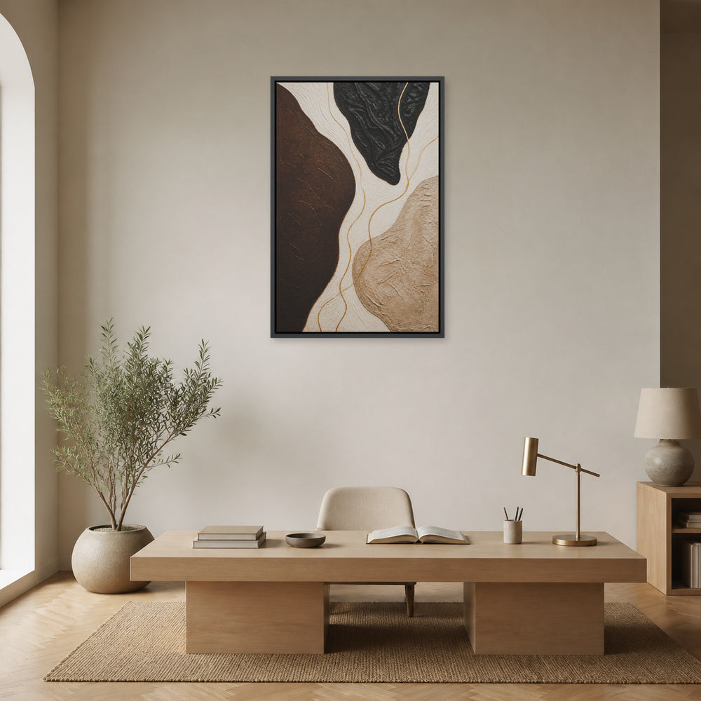 Neutral Organic Forms Abstract Floating Frame Wall Art - 02b_black_frame_wall_scene