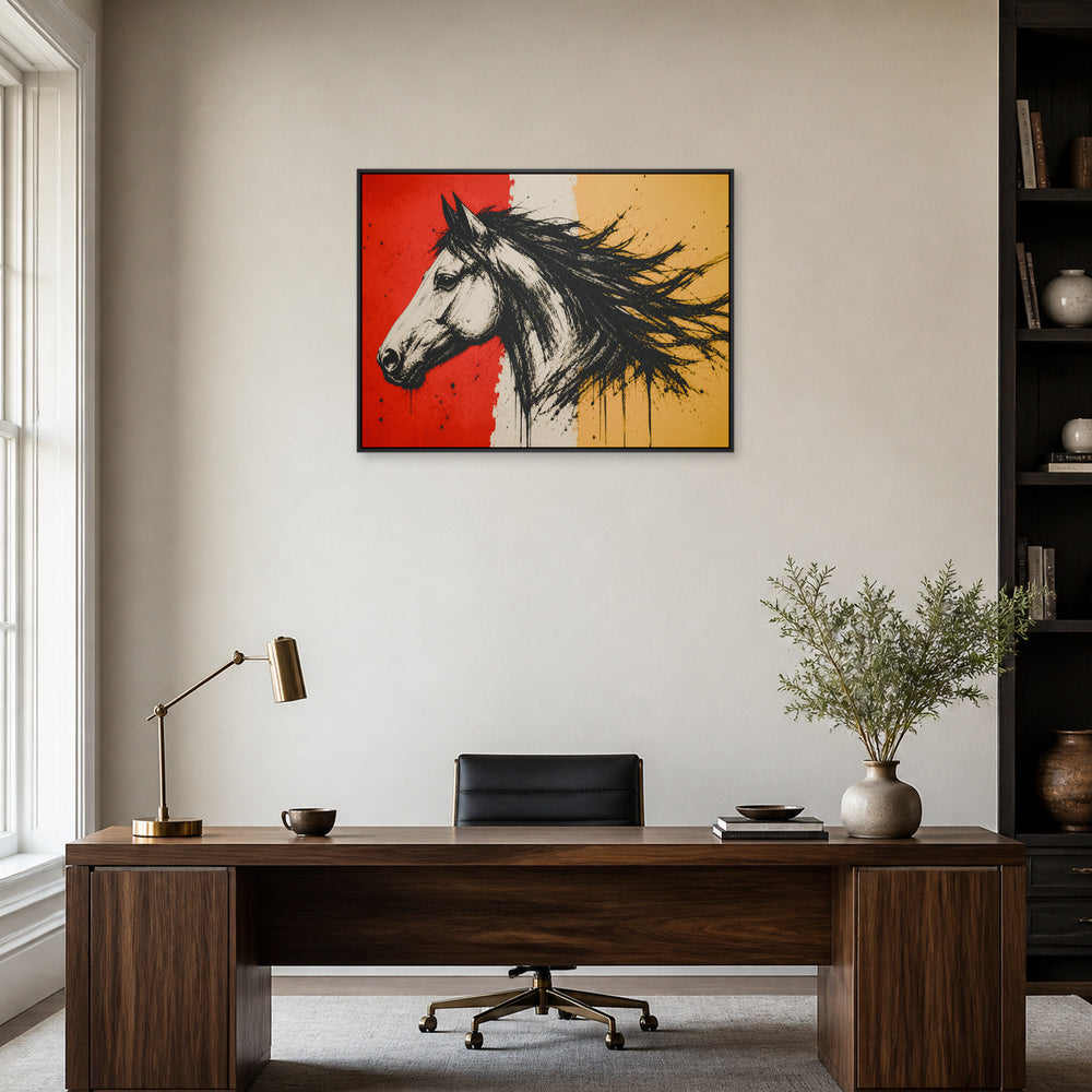 Left Facing Horse Brushstroke Floating Frame Wall Art - 02b_black_frame_wall_scene