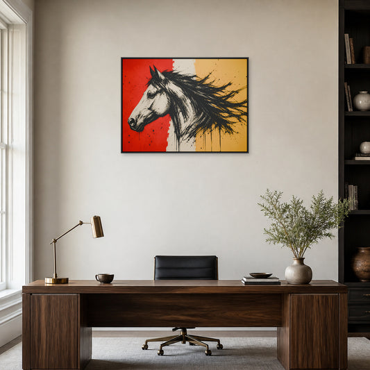 Left Facing Horse Brushstroke Floating Frame Wall Art - 02b_black_frame_wall_scene