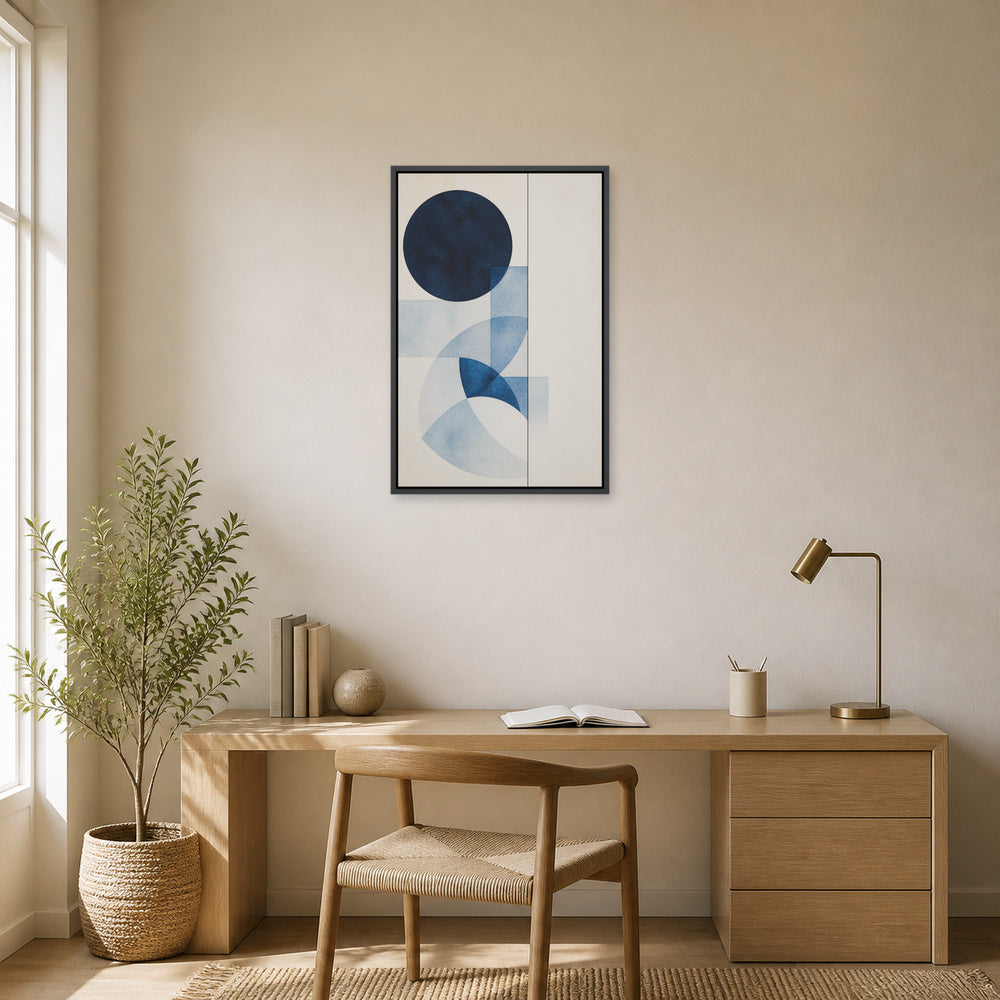 Navy Geometric Watercolor Floating Frame Wall Art - 02b_black_frame_wall_scene