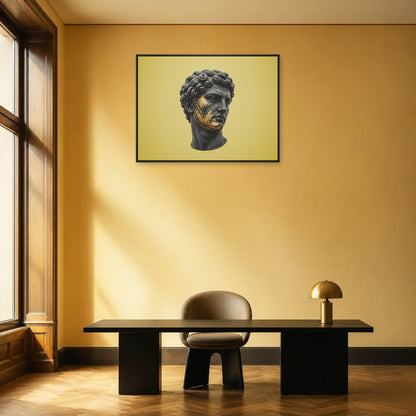 Gold Patina Classical Sculpture Floating Frame Wall Art - 02b_black_frame_wall_scene