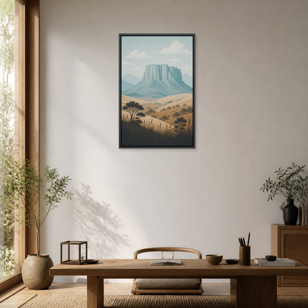 Blue Green Mesa Landscape Floating Frame Wall Art - 02b_black_frame_wall_scene