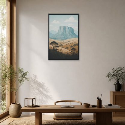 Blue Green Mesa Landscape Floating Frame Wall Art - 02b_black_frame_wall_scene