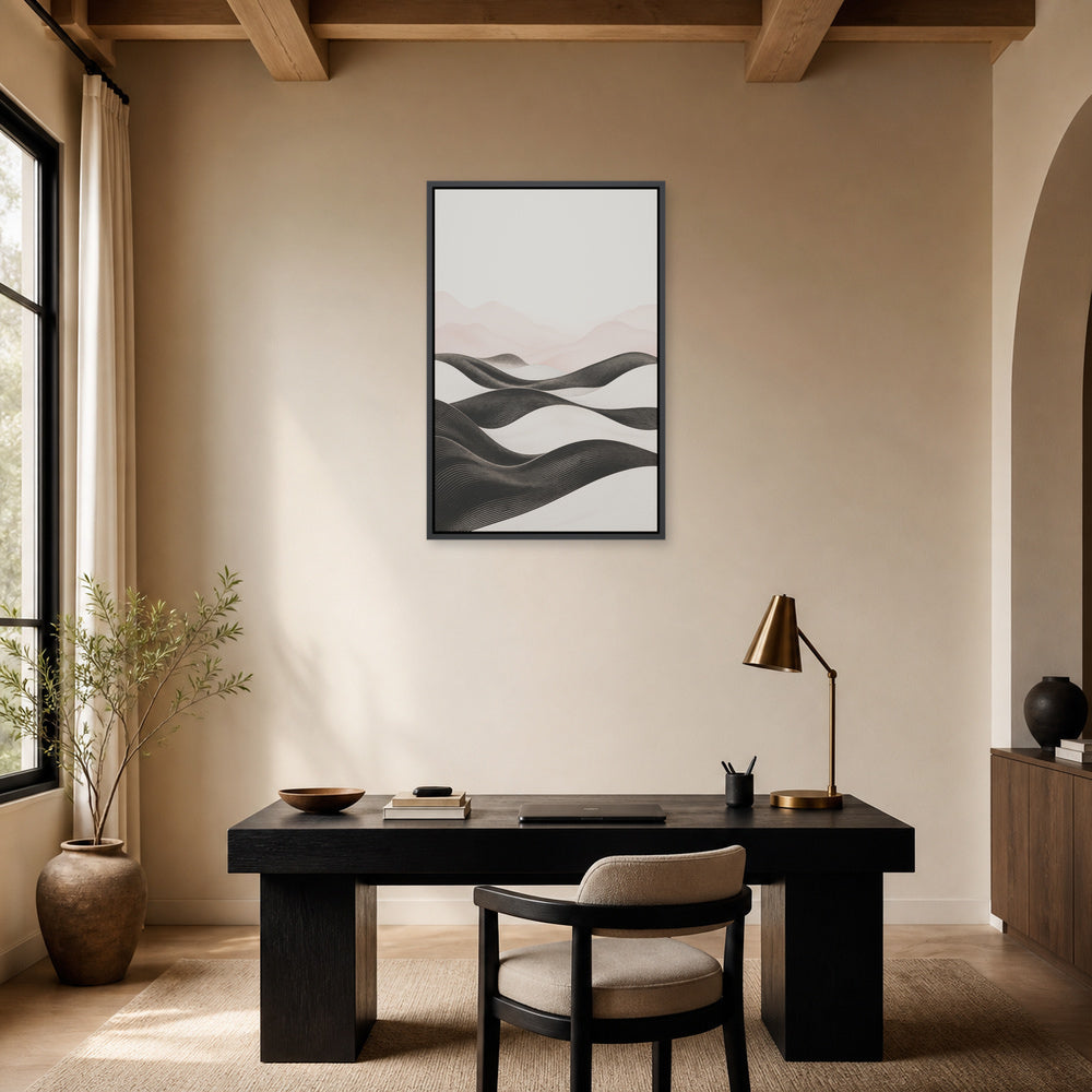 Linear Dunes Minimalist Floating Frame Wall Art - 02b_black_frame_wall_scene