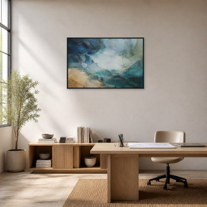 Blue Green Mineral Atmosphere Abstract Floating Frame Wall Art - 02b_black_frame_wall_scene