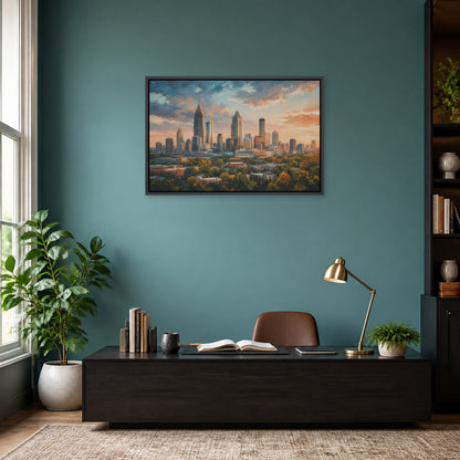 Atlanta Golden Hour Skyline Floating Frame Wall Art - 02b_black_frame_wall_scene