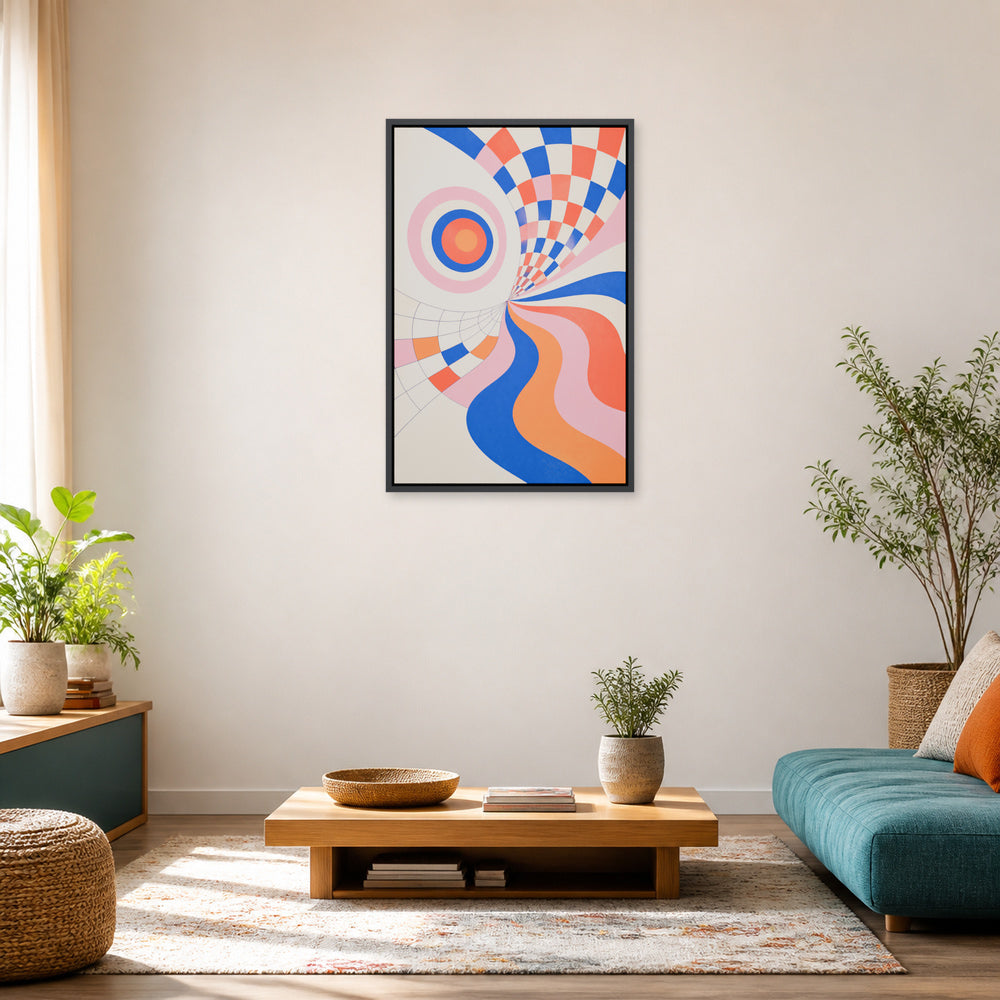 Colorful Optical Illusion Geometric Floating Frame Wall Art - 02b_black_frame_wall_scene