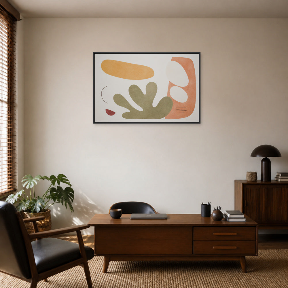 Soft Mid Century Organic Geometric Floating Frame Wall Art - 02b_black_frame_wall_scene
