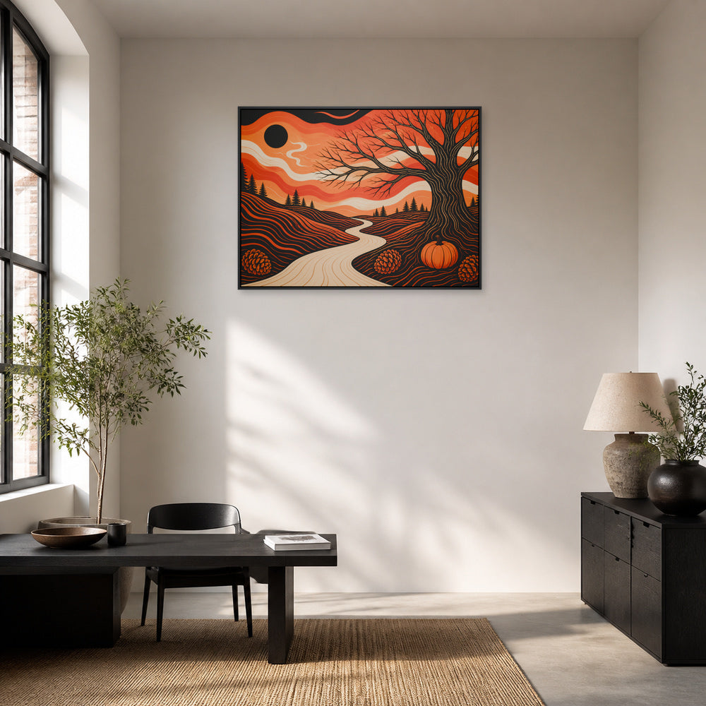 Autumn Winding Path Graphic Floating Frame Wall Art - 02b_black_frame_wall_scene