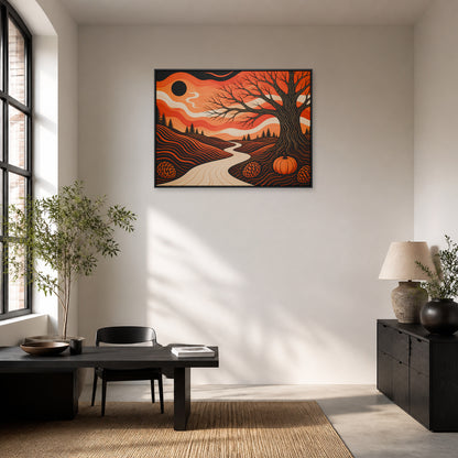 Autumn Winding Path Graphic Floating Frame Wall Art - 02b_black_frame_wall_scene