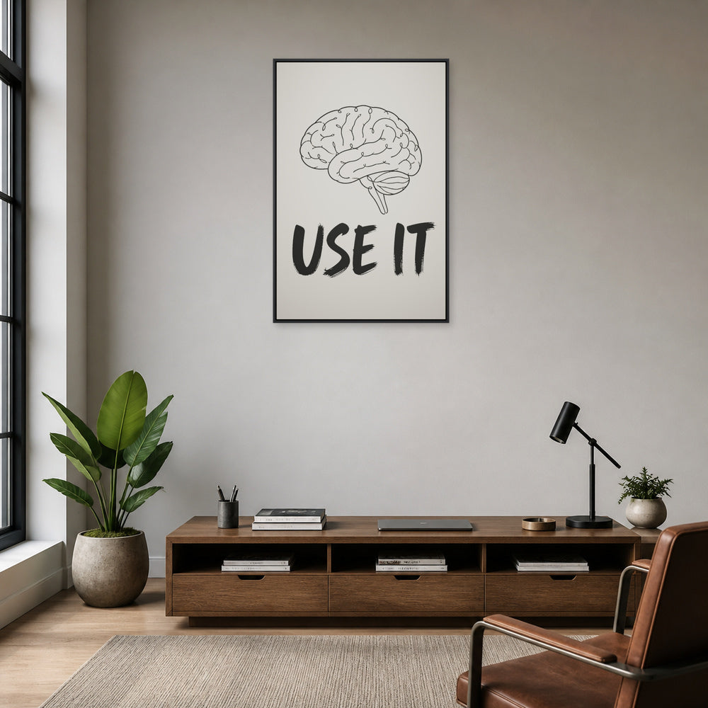 Use It Brain Line Art Floating Frame Wall Art - 02b_black_frame_wall_scene