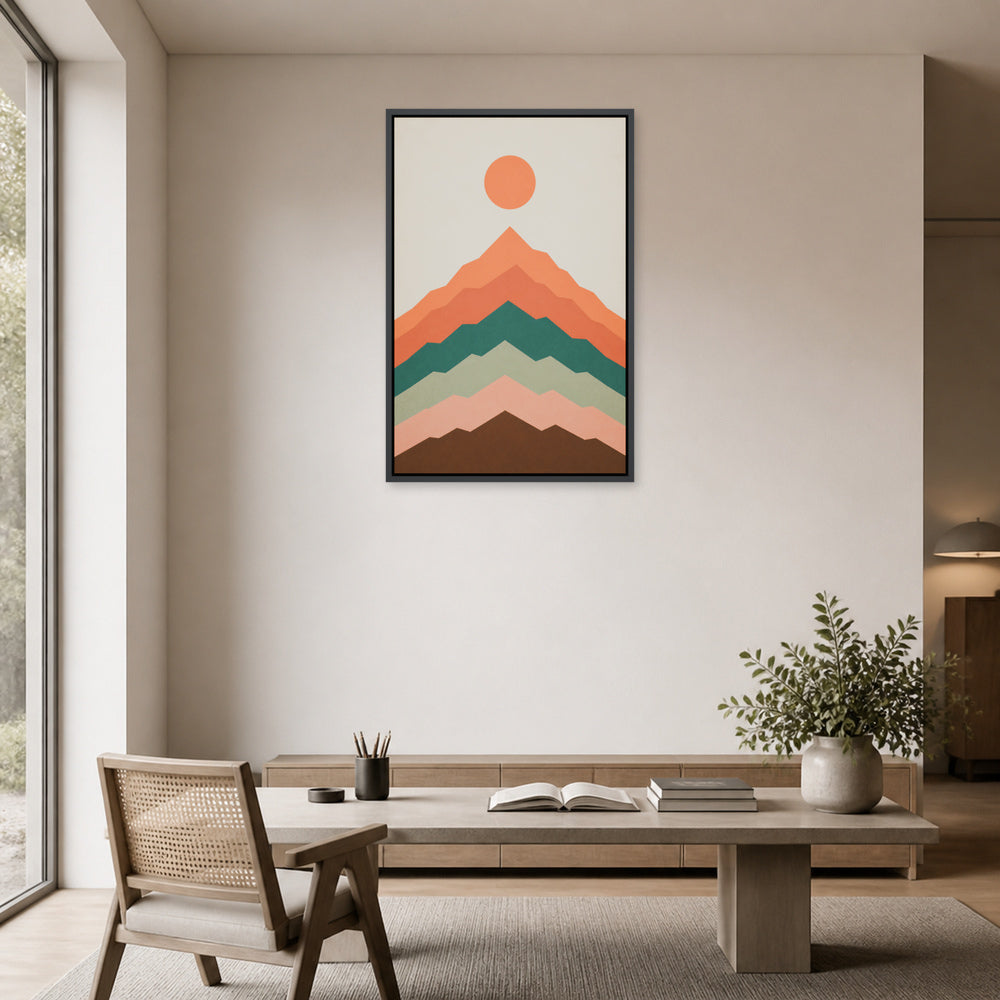 Layered Modernist Mountain Floating Frame Wall Art - 02b_black_frame_wall_scene