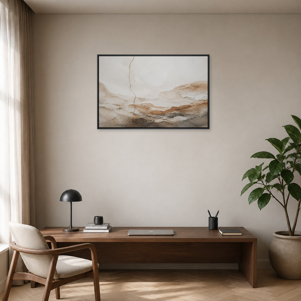 Warm Neutral Mineral Texture Abstract Floating Frame Wall Art - 02b_black_frame_wall_scene