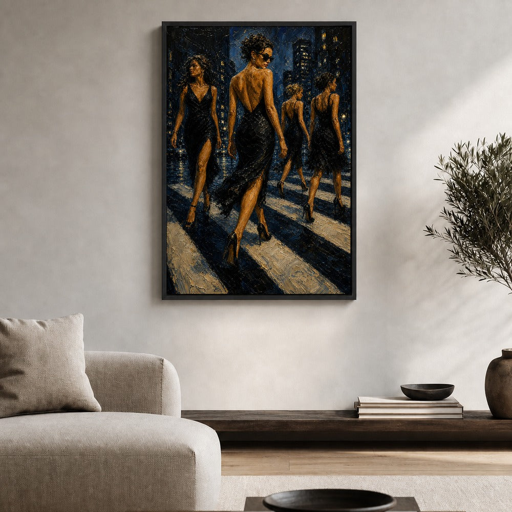 Four Women City Crosswalk Floater Frame Canvas Wall Art - canvas wall art by AUSJOJO